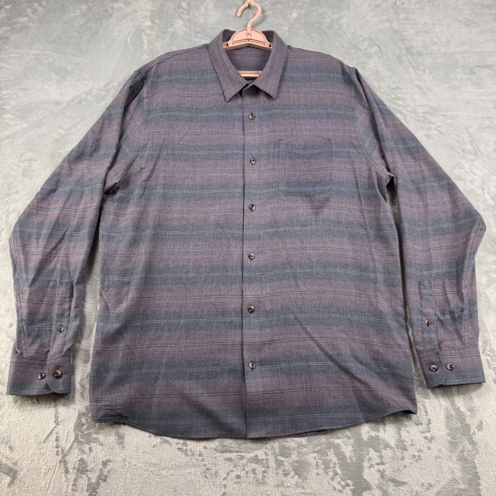 Travis Mathew Cloud Flannel Shirt Men's XL Gray Red Stripe Long Sleeve Woven